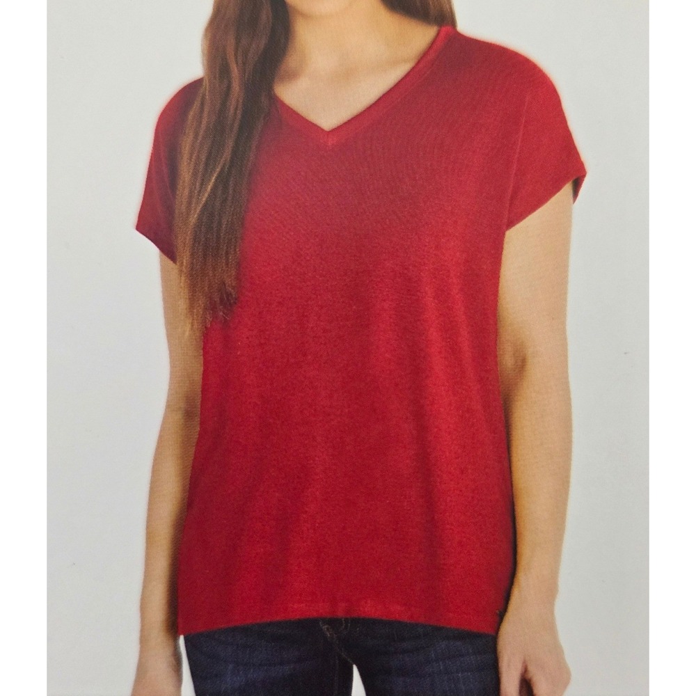 Orvis Red Tunic Knit Top V-Neck Short Sleeve Shirt XL NWT Closet Staple